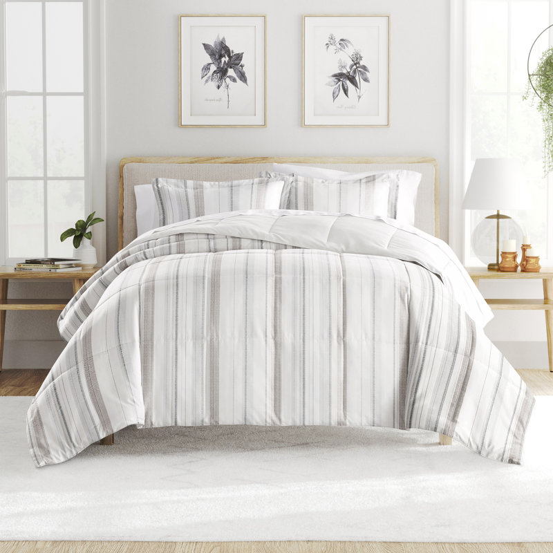  Dune All Season Down-Alternative Comforter Set in Vertical Stripe, King Comforter + 2 King Shams