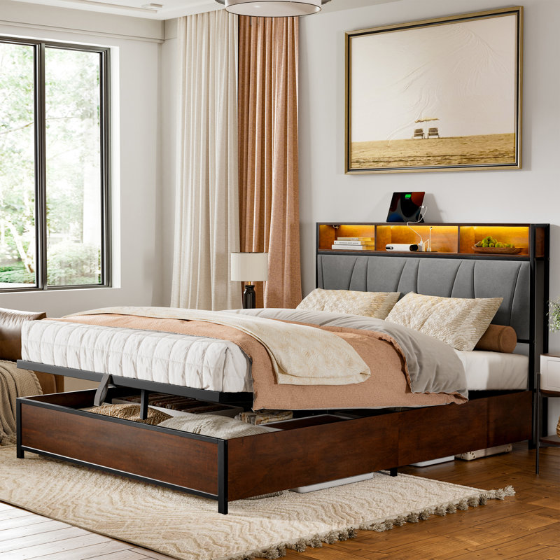 Structure de lit avec rangement DEL Livia, Lit double