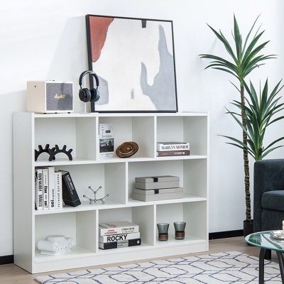 Wood Storage Cube Bookcase 3 Tier 8 Cube Open Shelf Storage Cabinet