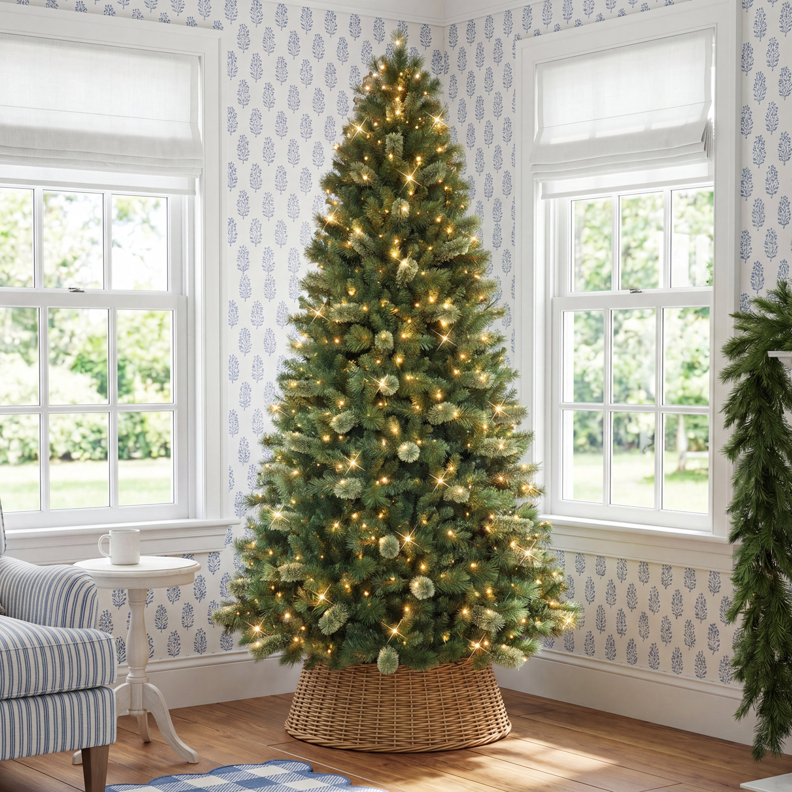 9' Pre-Lit Pine Christmas Tree