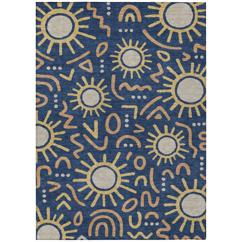 Machine Washable Indoor/Outdoor Chantille ACN2620 Bohemian Rug, Navy, 9' x 12'