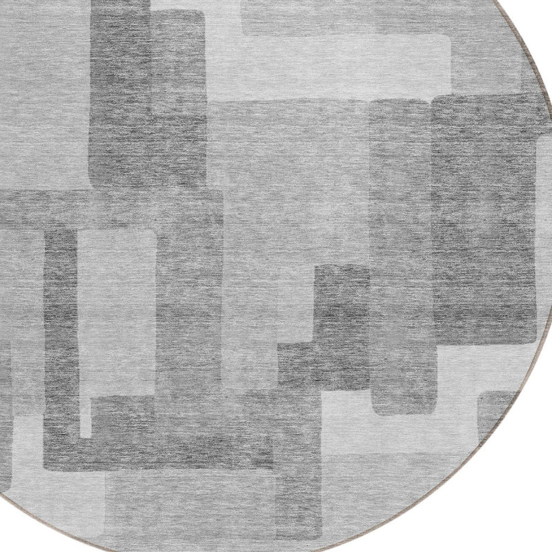Tapis d'intérieur rond lavable abstrait gris anthracite 8 pi