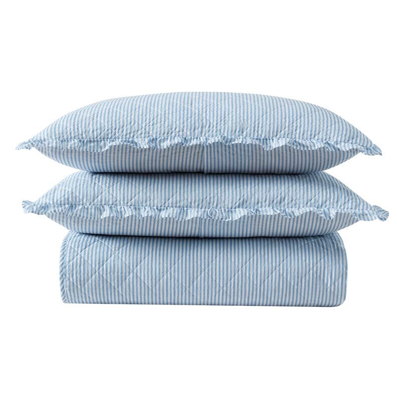 Laura Ashley Twin Blue Organic Cotton Reversible Quilt Set