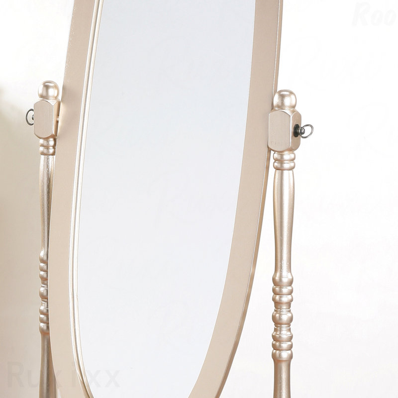 Traditional Queen Anna Style Wood Floor Cheval Accent Mirror, Gold, 59.25" x 22.5"