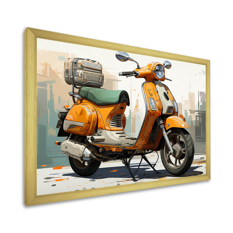 " Orange Scooter Caf Racer ", Gold Single Picture Framed, 30" H x 40" W x 1.5" D