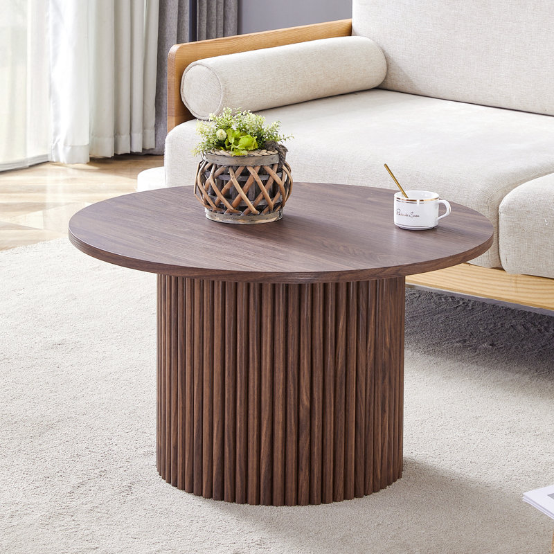 27.5" Modern Round Coffee Table, Walnut