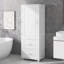 Grande armoire de rangement pour salle de bain, armoire de rangement autoportante avec deux tiroirs et tablette réglable, panneau de fibres à densité moyenne avec finition peinte-2090638282