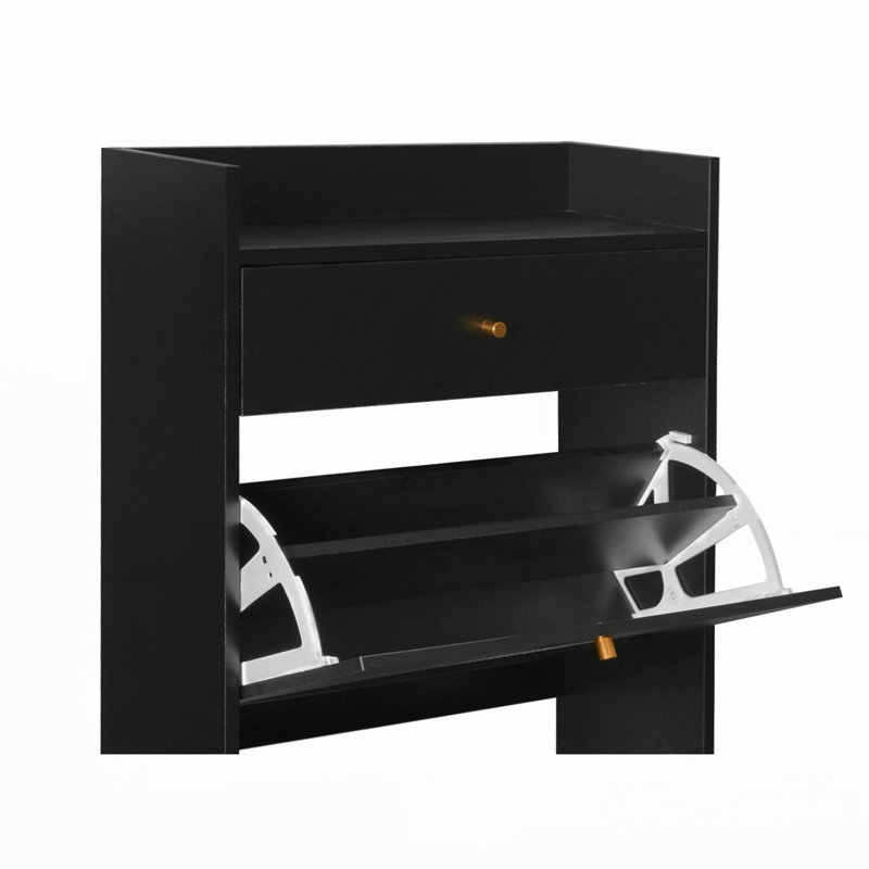 Range-chaussures en rotin, Noir
