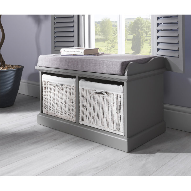 Bastogne Polyester Blend Upholstered Storage Bench, White, Grey, Grey
