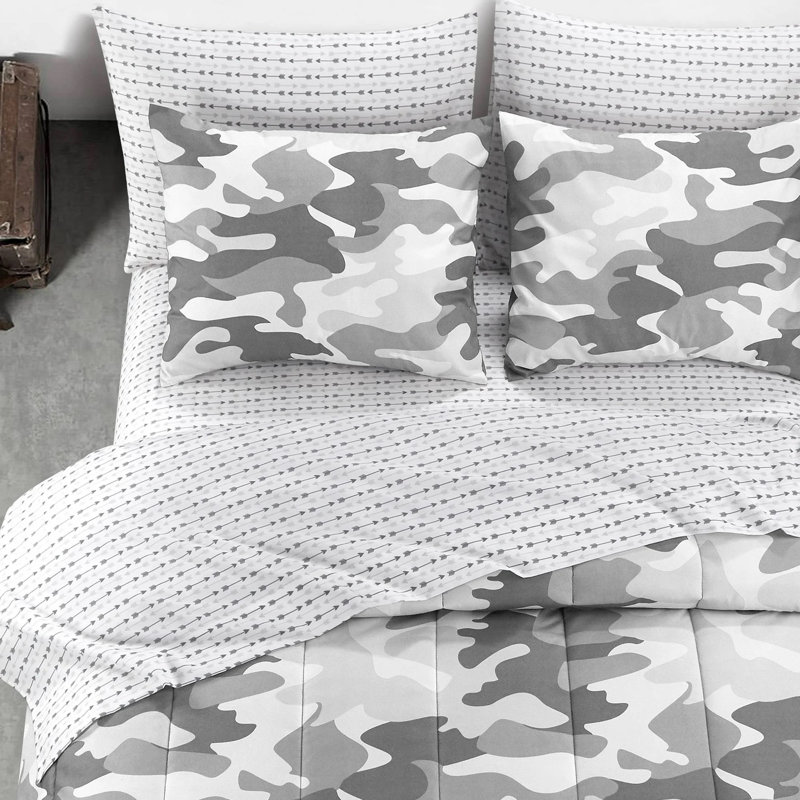 White/Gray Microfiber Comforter Set, Twin Comforter + 4 Additional Pieces