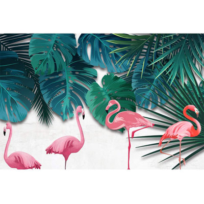 Murale Monstera et flamants roses