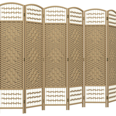 Paravent pliable à 6 panneaux de 1,70 m (5,6 pi), cloison en fibre ondulée, bois naturel, ambiance paisible pour salon, chambre, bureau, séparation de pièces, écran de 1,70 m (5,6 pi), cloison autoportante.