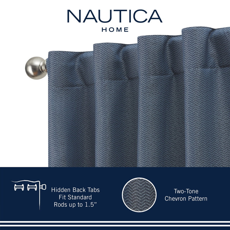 Nautica Robin Synthetic Solid Color Room Darkening Thermal Back Tab/Rod Pocket Single Curtain Panel, Navy, 38" W x 108" L
