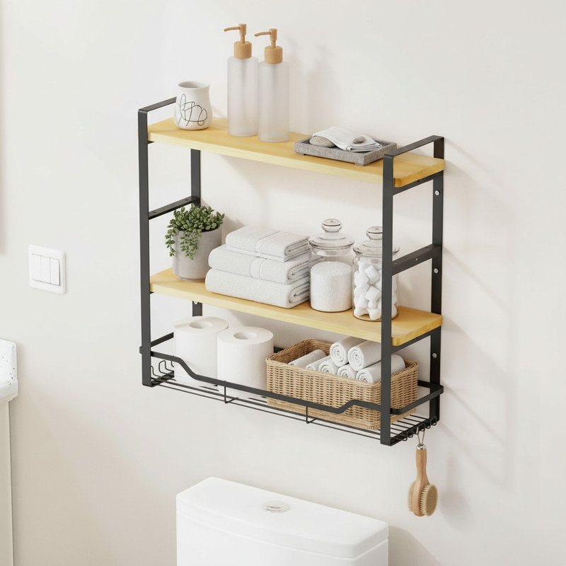 Tablettes de rangement à 3 niveaux au-dessus de la toilette, tablette murale avec porte-serviettes