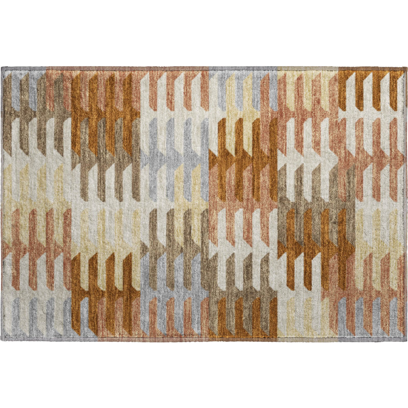 Premium Machine Washable Mayfield AMF2328 Geometric Rug, 1'8" x 2'6", Copper