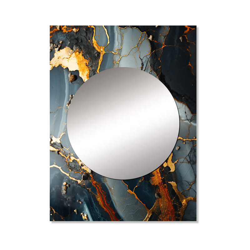 Sharleene Grey and Gold Abstract Marble Granite II - Abstract Mirror, Gold Unique Wall Mirror, Printed Metal Art, 40" x 30"