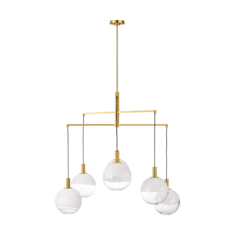 6-Light Chandelier, 38.125" H x 39.75" W x 39.75" D, Burnished Brass, 6 Lights
