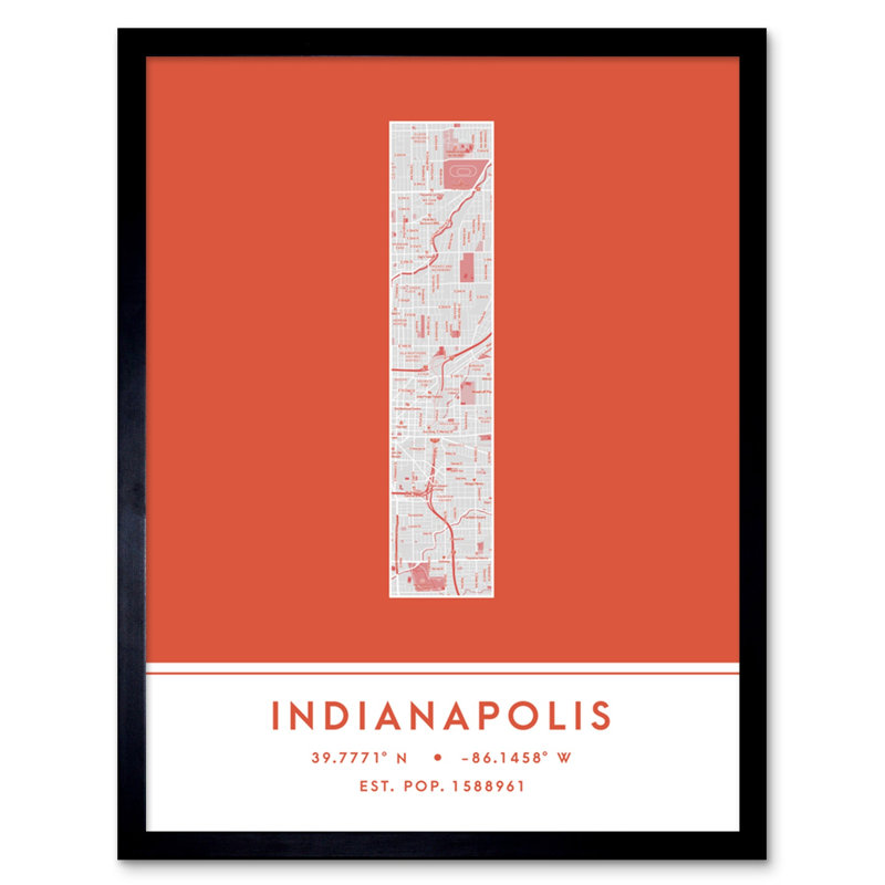Indianapolis City Map Indianapolis Indiana United States City Map Orange - Single Picture Frame Typography