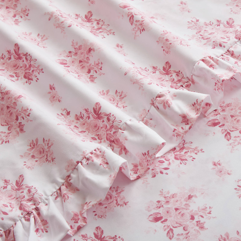 Microfiber Ruffle MF Solid Ruffled Hem Sheets, King, Pink Floral