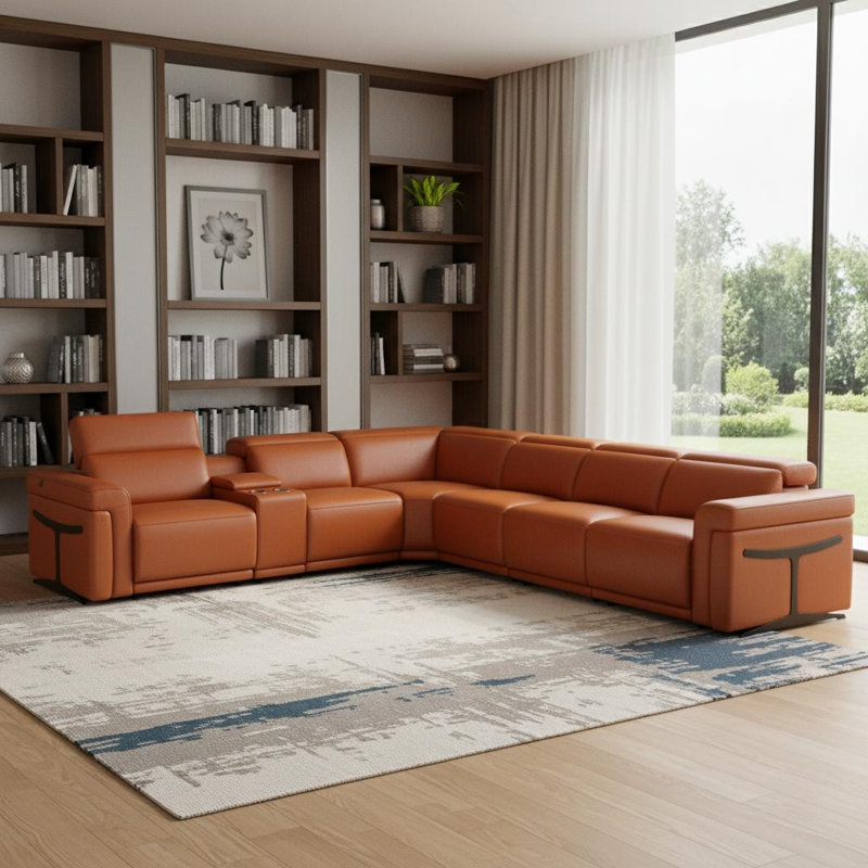 Canapé modulaire en L sept pièces Camel