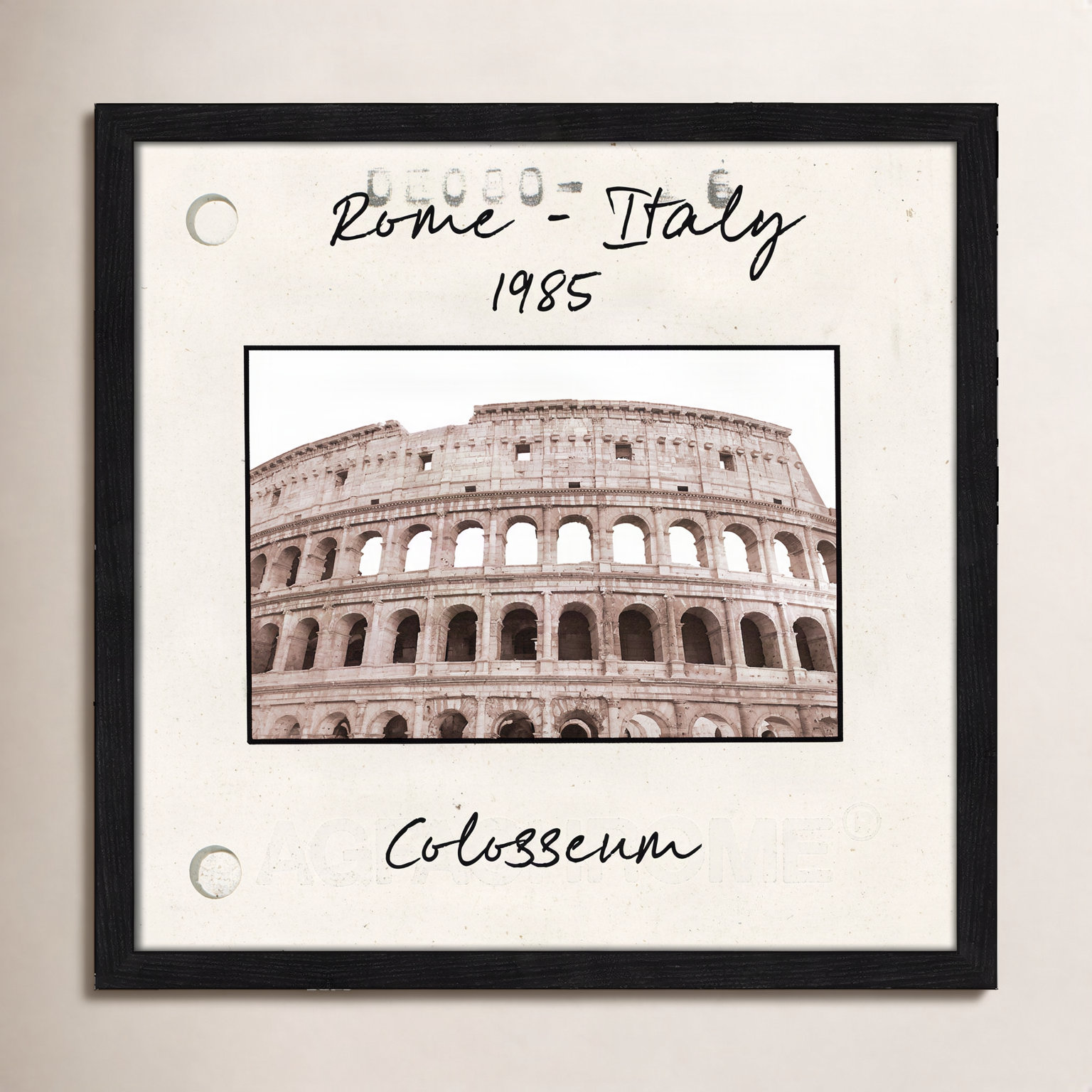 Travel Slide Collection "Rome, Italy - Colosseum" Print, Walnut Single Picture Framed Paper, 17" H x 17" W x 0.75" D