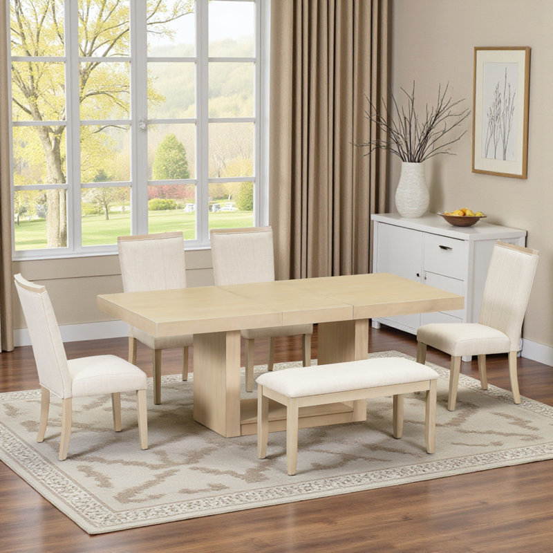 Ensemble de salle à manger rectangulaire Jeanne, Naturel, Naturel / Beige