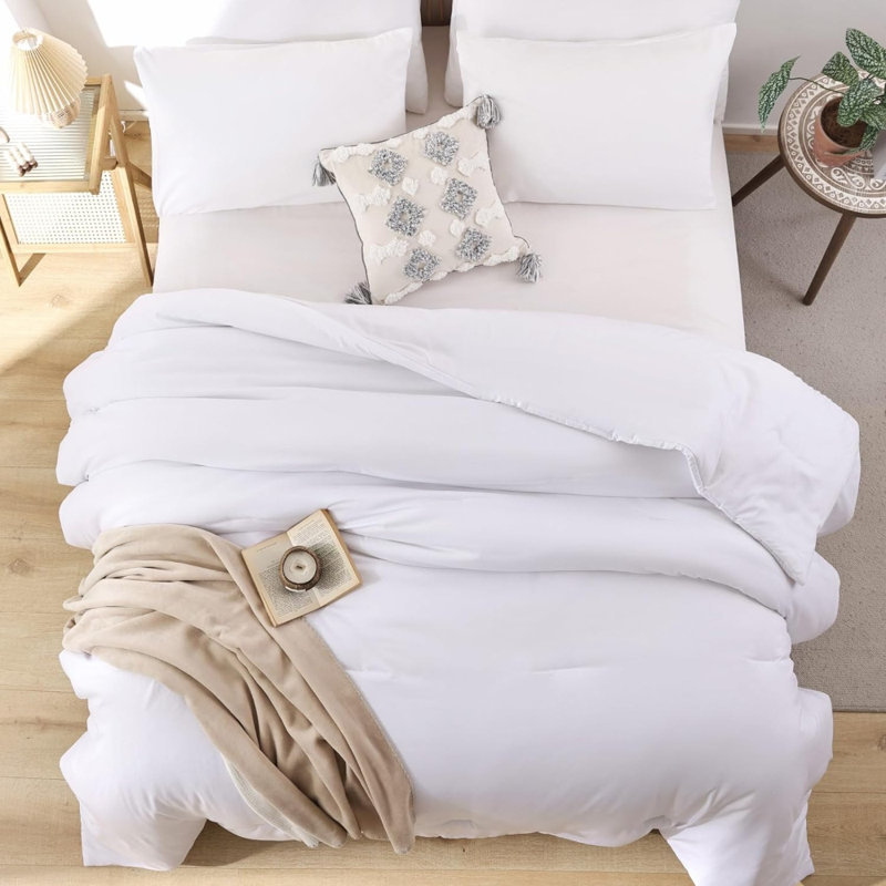 Ensemble d'édredon simple / simple TG pour collégiens garçons blanc, 1 édredon boho et 1 taie d'oreiller, édredon léger pour enfant toutes saisons