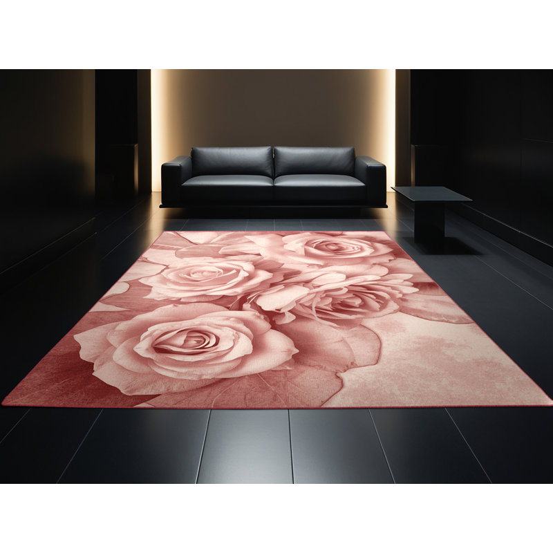 Soft Plush Faulk Valentines Modern & Contemporary Abstract Area Rug in Beige – Rose Binding, 6x9