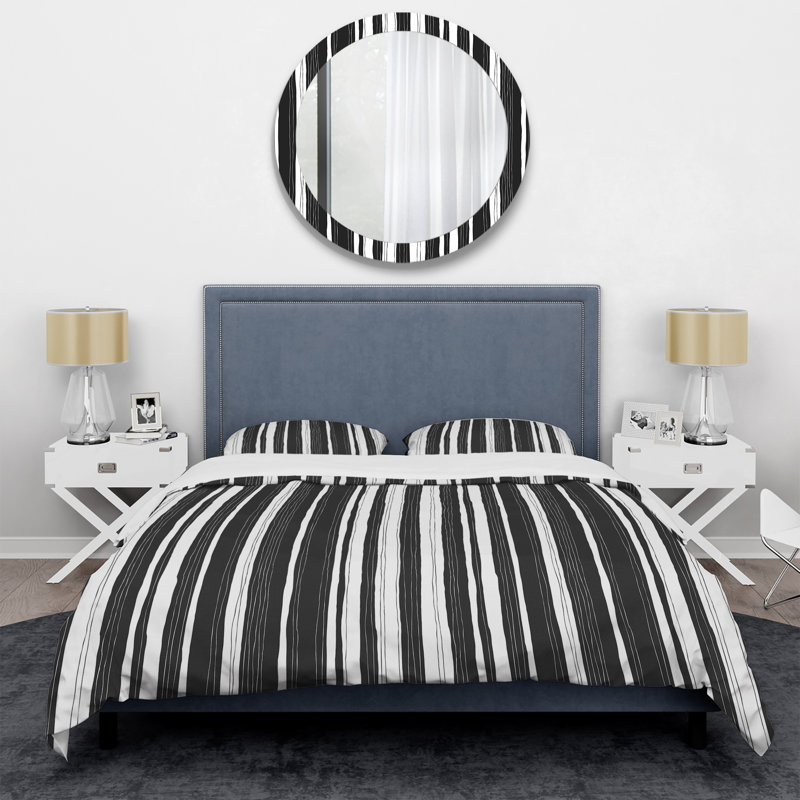 Ensemble de housse de couette en microfibre noir / blanc 3 pièces, Housse de couette pour grand lit et 2 taies décor