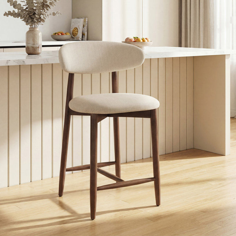 Upholstered Counter Height Bar Stool with Solid Wood legs, 1, Beige