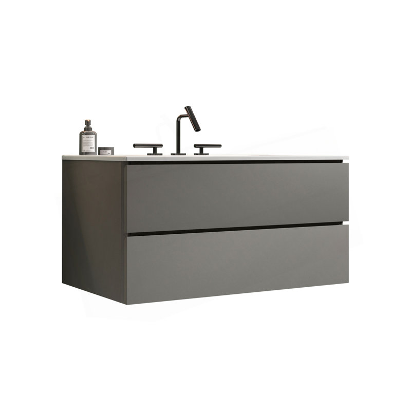 Meuble-lavabo élégant avec tiroirs à fermeture douce et conception sans poignée, Gris