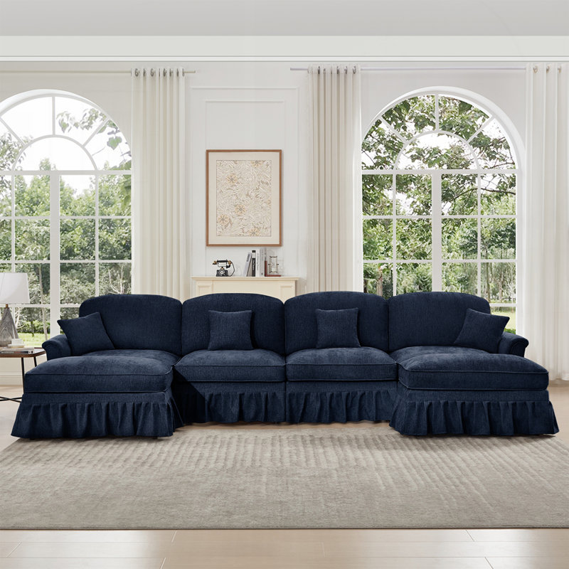 Canapé polyvalent en chenille avec volants détachables et configurations multiples, parfait pour les espaces de vie modernes et élégants
