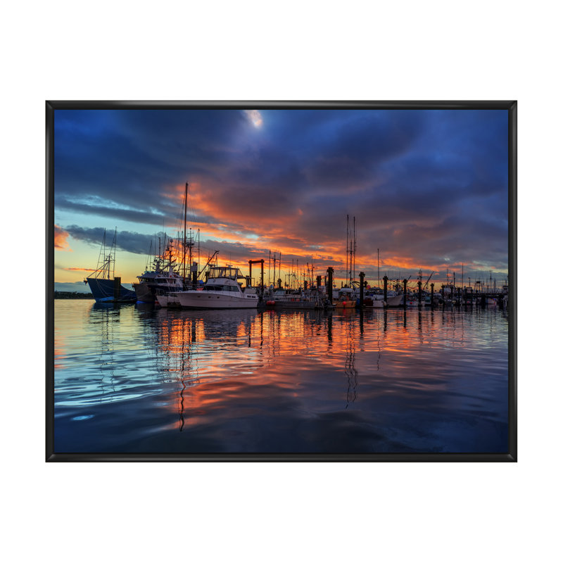 Lever de soleil au port - On, H 12 po x l 20 po x P 1 po, Toile avec cadre flottant noir
