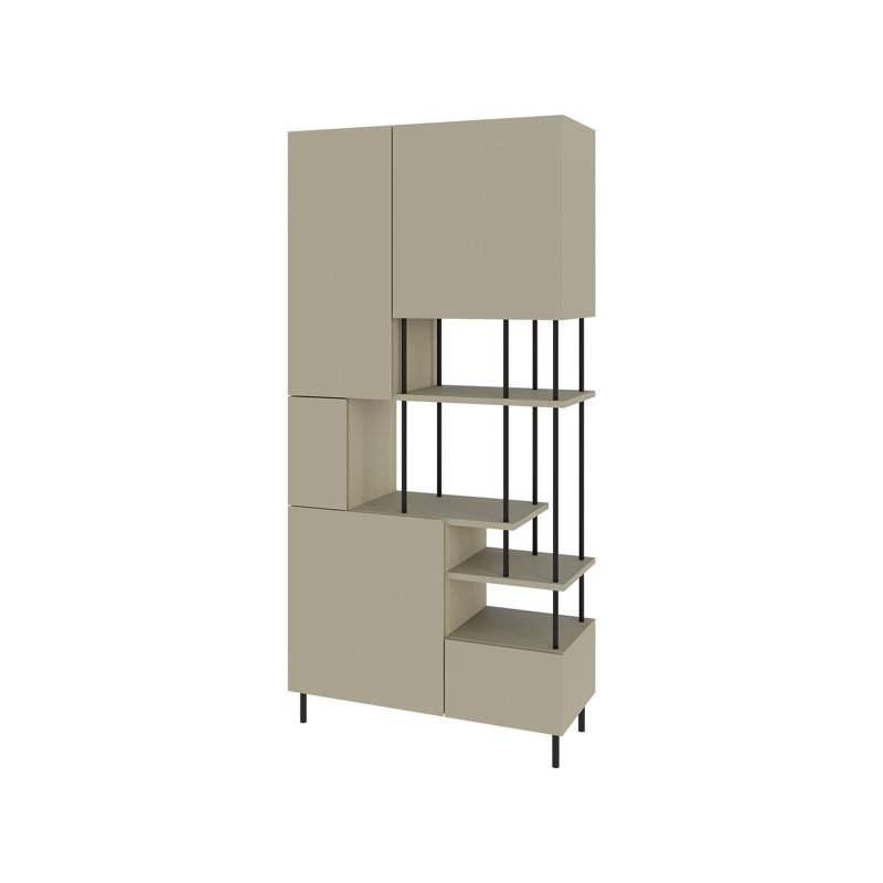 Key Modern Bookcase Display Unit with Closed Cabinets and Open Shelves, Ash Green