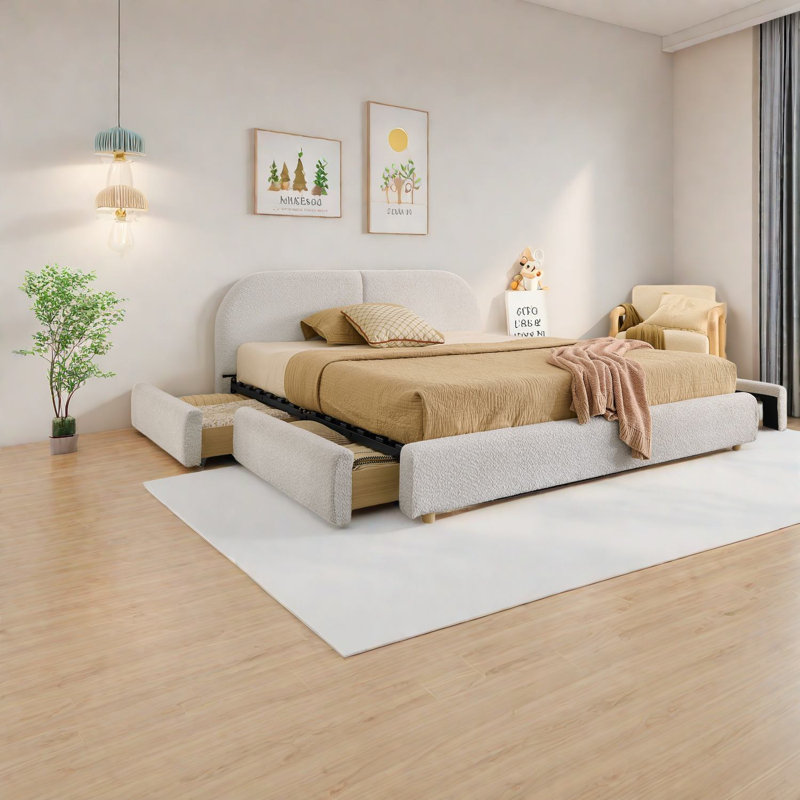 Grands lits modernes avec rangement, tissu en bois aggloméré, design minimaliste pour la maison