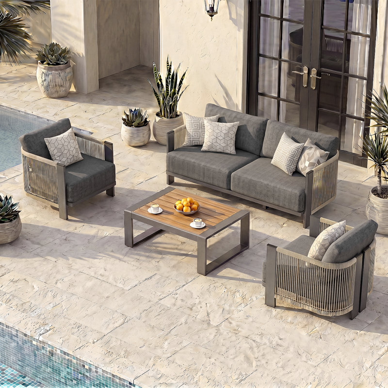 Chaise de patio en aluminium avec coussins en oléfine