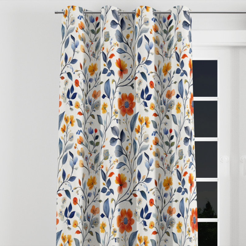 Boho Blackout Curtains - Blue Colorful Summer Paisley Gardens Grommet Curtain - 1 Panel, 52" W x 120" L, Silver Grommets