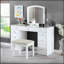 Ensemble de meuble-lavabo de style contemporain avec miroir de 3 m, lumières DEL, tiroirs de rangement, glissières en bois et tabouret rembourré pour la chambre à coucher