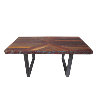 Facundo Reclaimed Wood Industrial Dining Table with Aged Steel Base – 71" 