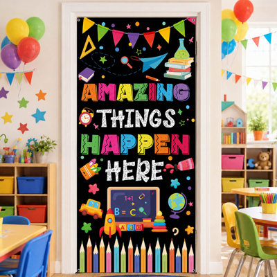 Classroom Door Cover, Amazing Things Happen Here Classroom Decoration