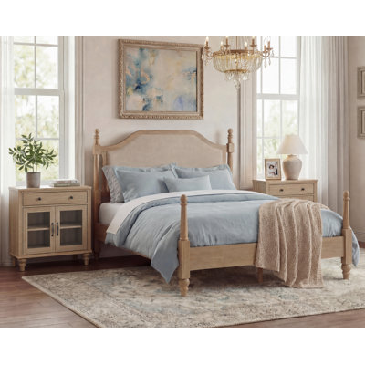3 Piece Bedroom Set, Queen Size Wood Platform Bed Frame & Set Of 2 Nightstands, Oak