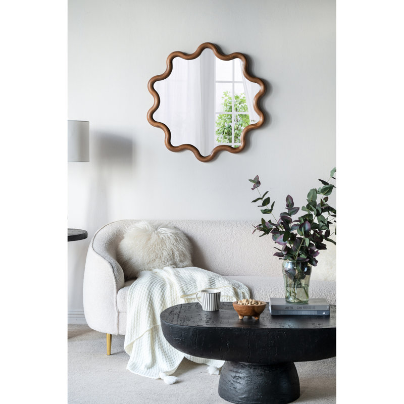Miroir d'appoint 31,2 "x 30" avec design extraordinaire, salon surélevé, chambre à coucher, cadre d'entrée en bois brun foncé singulier 31 "Ambiance