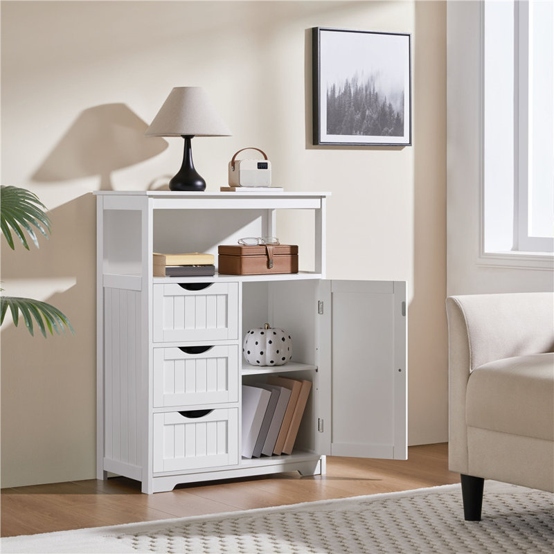 Armoire de salle de bain autoportante l 22 po x H 34,1 po x P 11,5 po Brigit, H 35,5 po x l 26 po x P 14 po, Blanc