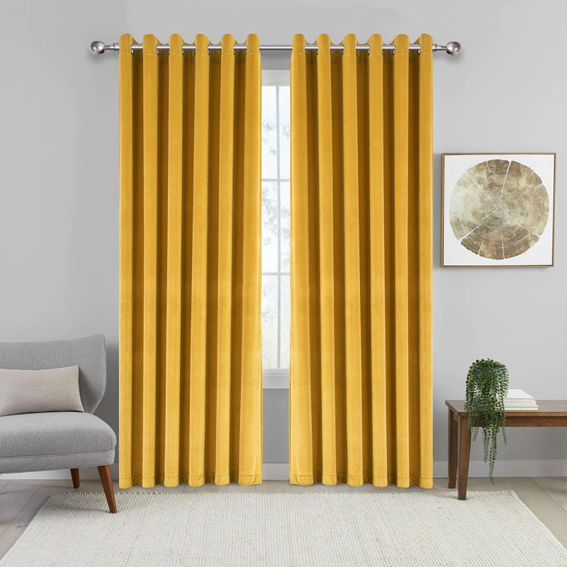 Imperial Rooms Crushed Velvet Eyelet Sheer Curtains, Single Panel 168cm Width x 213cm Drop, Ochre