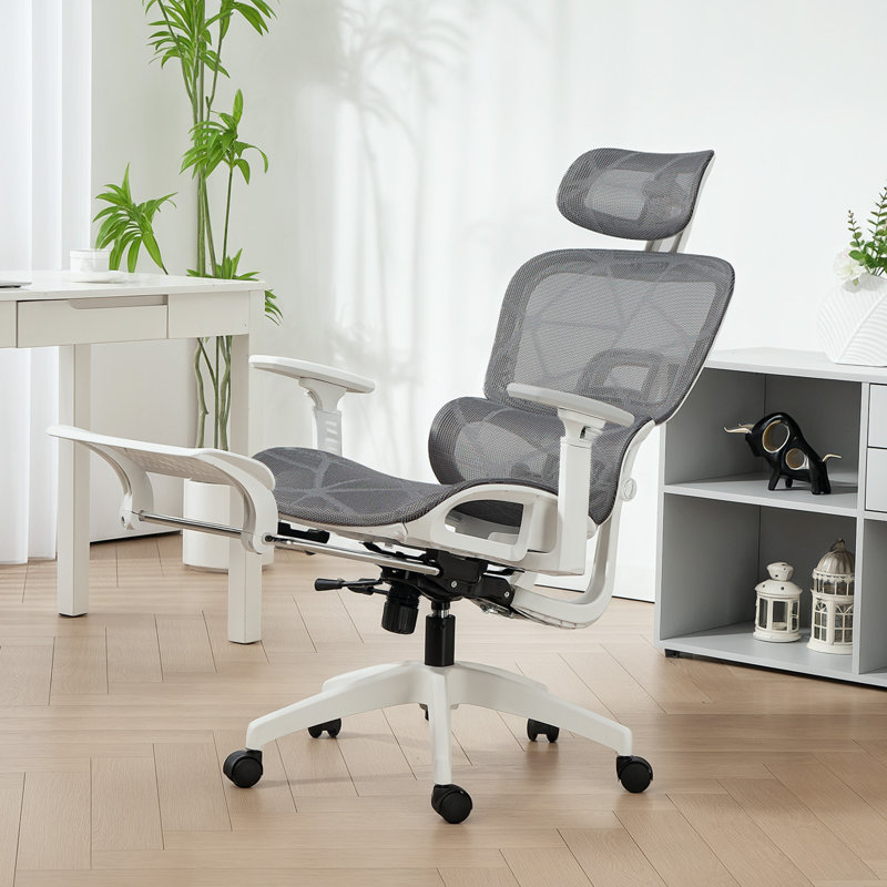 Mesh Office Chair with Headrest, White