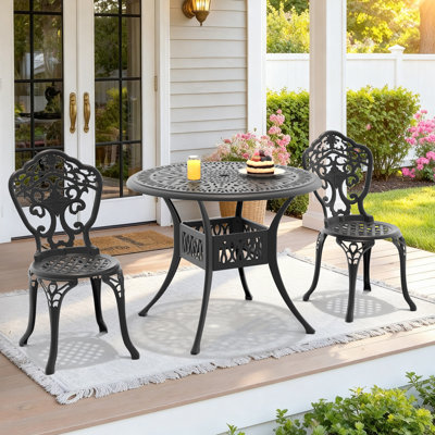 5-Piece Patio Dining Set, 35.43" Round Dining Table with Umbrella Hole & 4 Chairs with 15.35" Seat Width