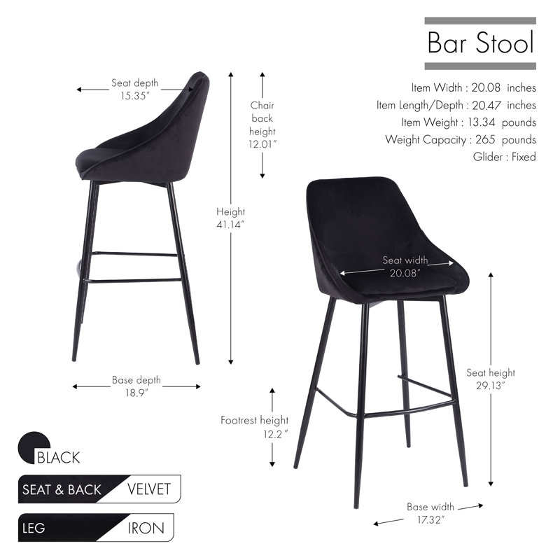 Tabouret Layken, Tabouret de bar (siège d'une hauteur de 29 po), Noir