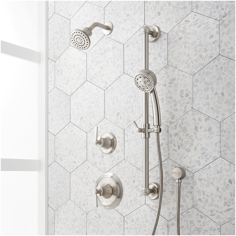 Pendleton Pressure Balance Shower System with Slide Bar and Hand Shower - Brushed Nickel, Brushed Nickel