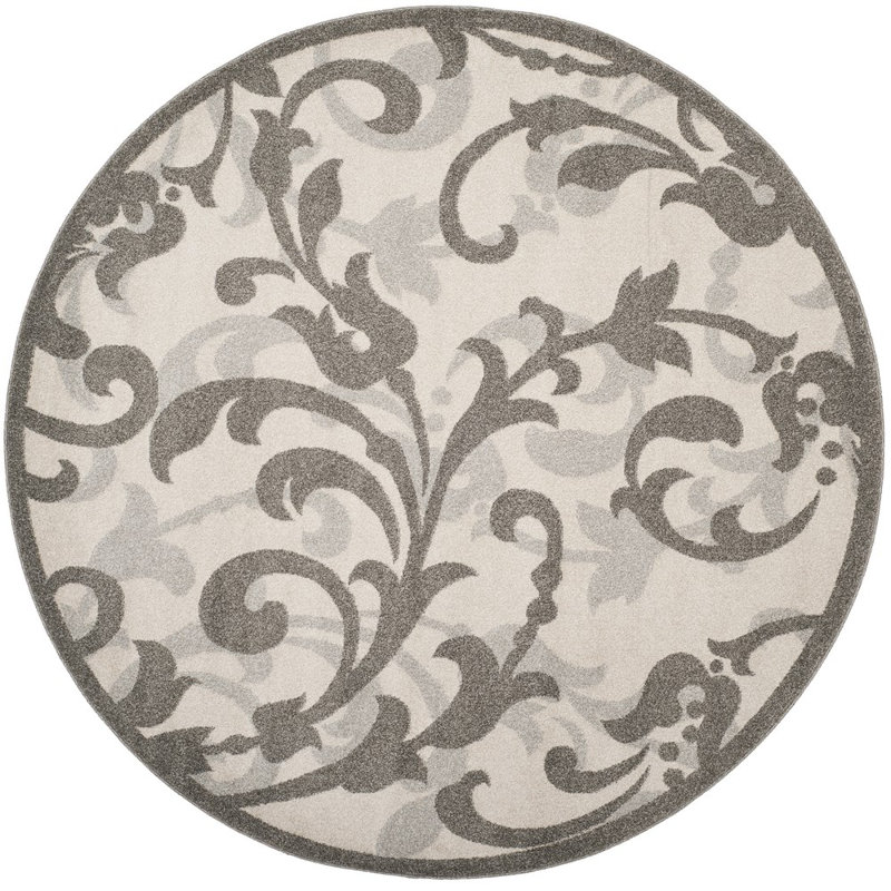 Ammundsen Floral Ivory/Gray Area Rug, Round 7'