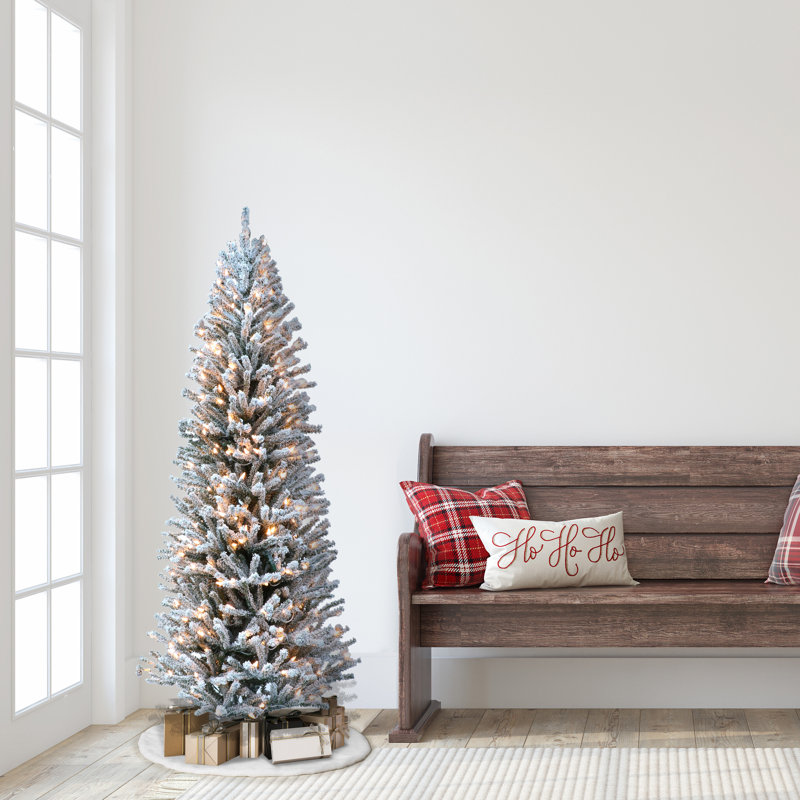 Sapin de Noël svelte vert / blanc avec lumières, H 5 pi